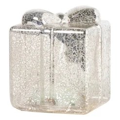 Kerst glas cadeau met LED lampjes - 10.2x8.8x8.8 cm