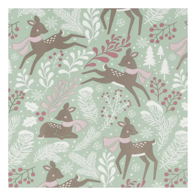 Kerst inpakpapier rendier - groen - 70x200 cm