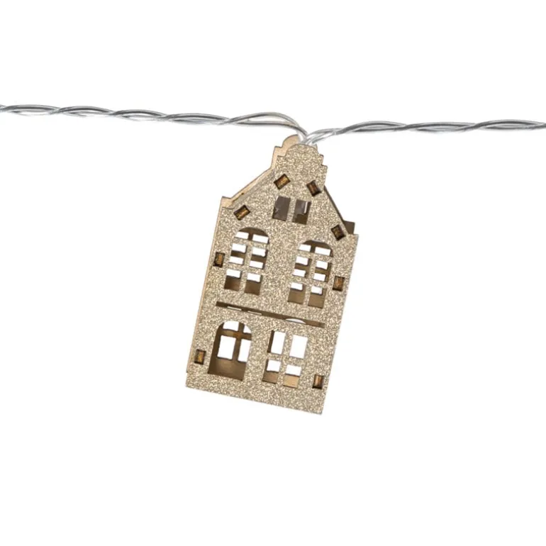 Kerst lichtslinger met huisjes - goudkleurig - 135 cm