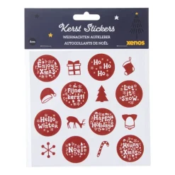 Kerst stickervel - wit/rood - set van 12