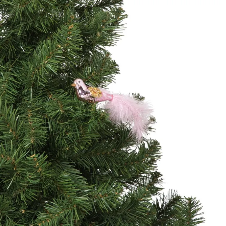 Kerst vogel op clip - roze - 6x15x3.5 cm