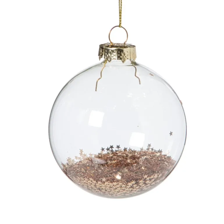 Kerstbal glas met gouden glitters - transparant/goudkleurig