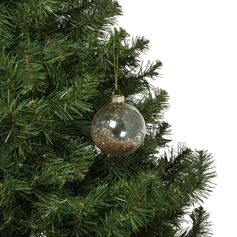Kerstbal glas met gouden glitters - transparant/goudkleurig