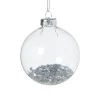 Kerstbal glas met zilveren glitters - transparant/zilverkleurig