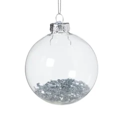 Kerstbal glas met zilveren glitters - transparant/zilverkleurig