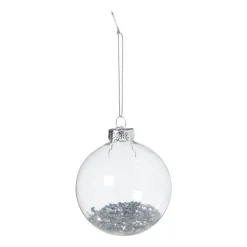 Kerstbal glas met zilveren glitters - transparant/zilverkleurig