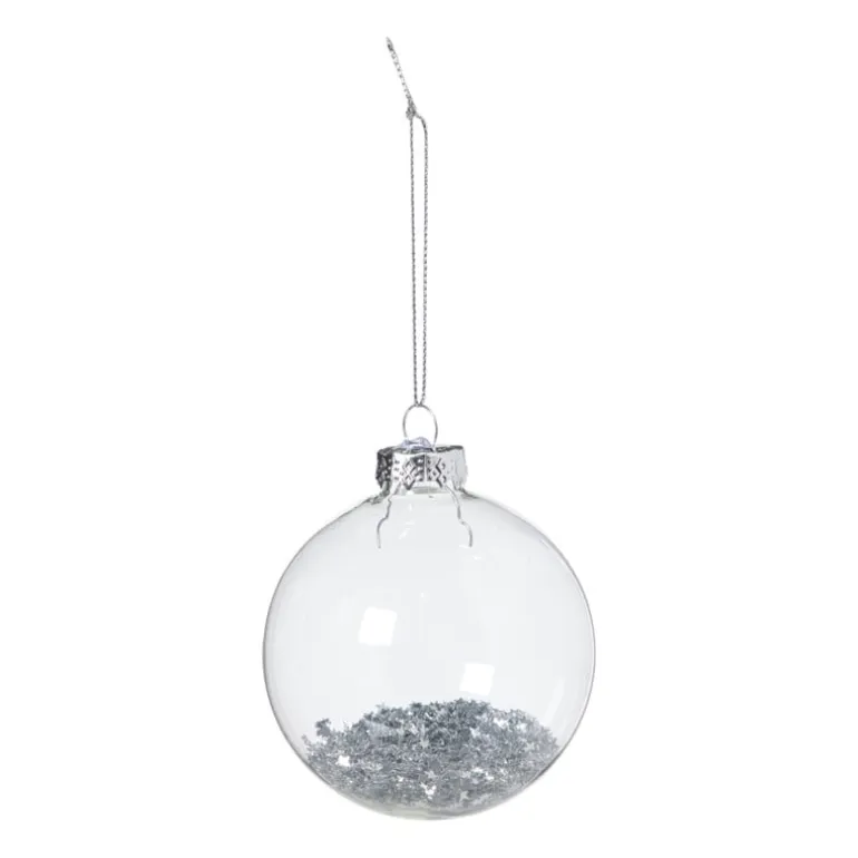 Kerstbal glas met zilveren glitters - transparant/zilverkleurig