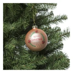 Kerstbal merry christmas - roze - ⌀8 cm