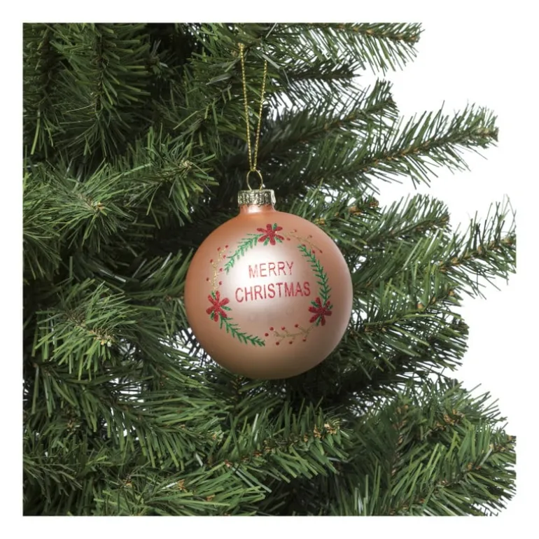 Kerstbal merry christmas - roze - ⌀8 cm