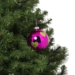 Kerstbal met gouden hartjes - roze/goud