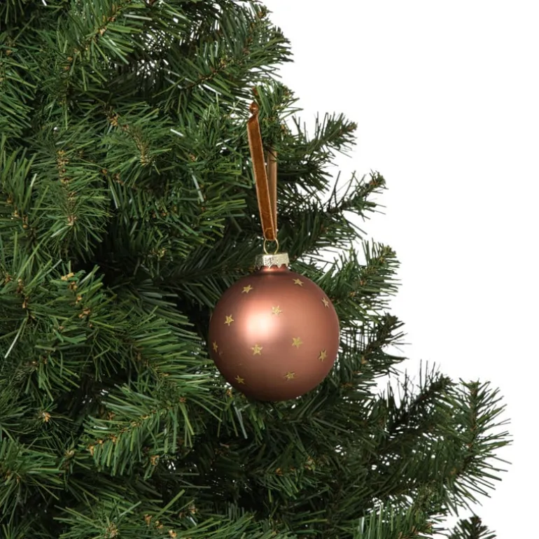 Kerstbal met gouden sterretjes - roze