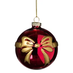 Kerstbal met strik - bordeaux rood