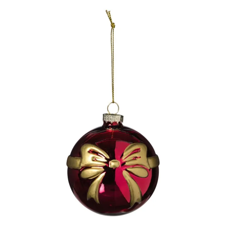 Kerstbal met strik - bordeaux rood