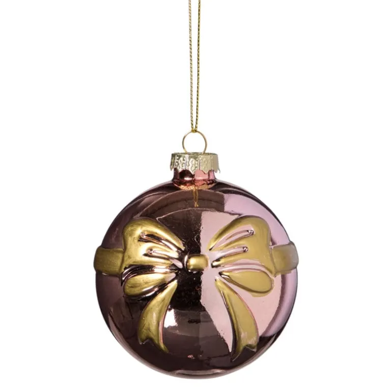 Kerstbal met strik - roze