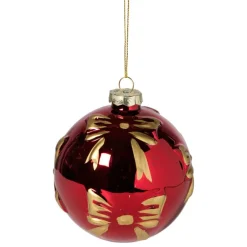 Kerstbal met strikjes - bordeaux rood