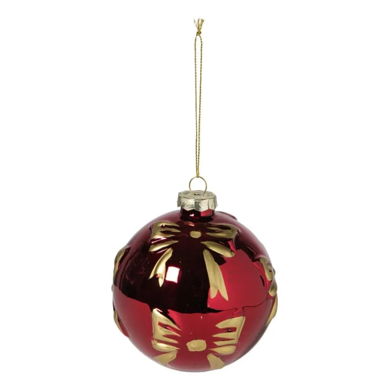 Kerstbal met strikjes - bordeaux rood