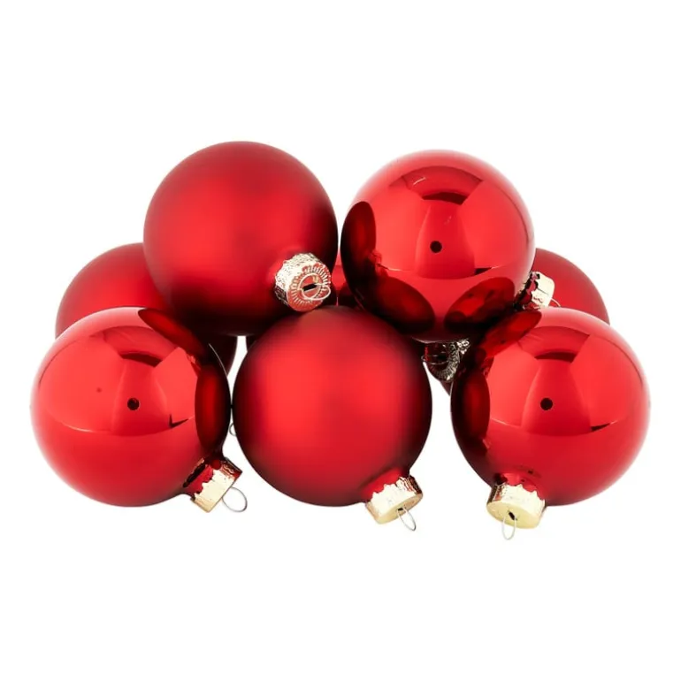 Kerstbal rood - glas - set van 8