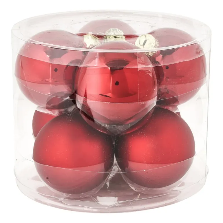 Kerstbal rood - glas - set van 8