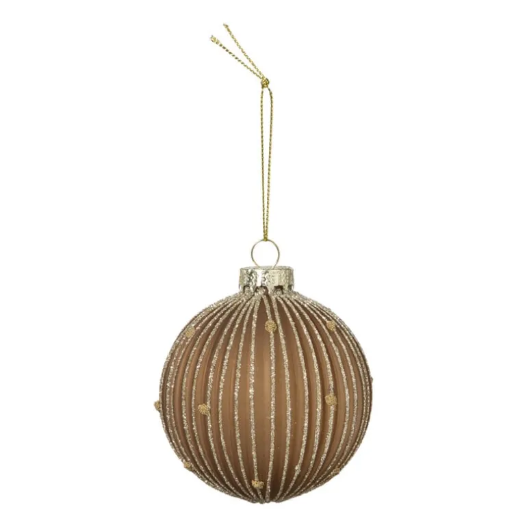 Kerstbal strepen en stippen - bruin