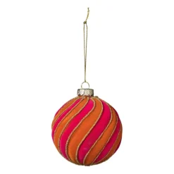 Kerstbal swirl velvet - roze/oranje