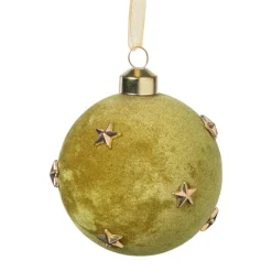 Kerstbal velvet met sterren - groen/goudkleurig