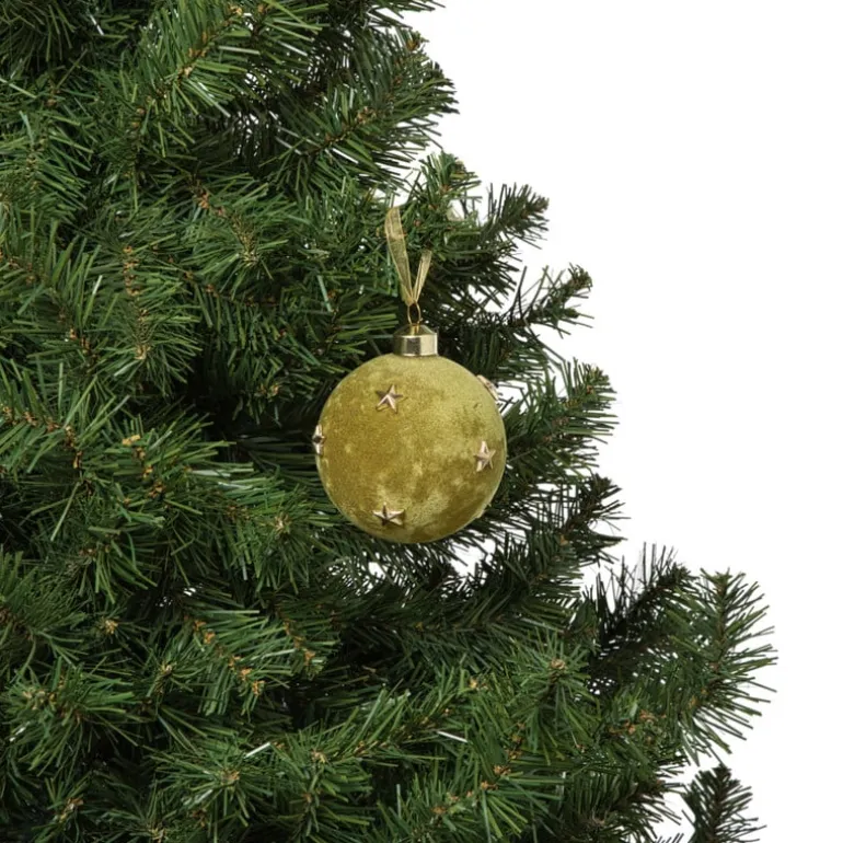 Kerstbal velvet met sterren - groen/goudkleurig
