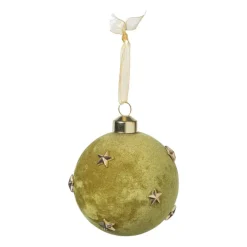 Kerstbal velvet met sterren - groen/goudkleurig