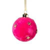 Kerstbal velvet met sterren - roze/goudkleurig