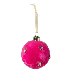 Kerstbal velvet met sterren - roze/goudkleurig