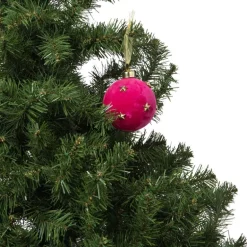 Kerstbal velvet met sterren - roze/goudkleurig
