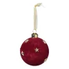 Kerstbal velvet met sterren - rood/goudkleurig