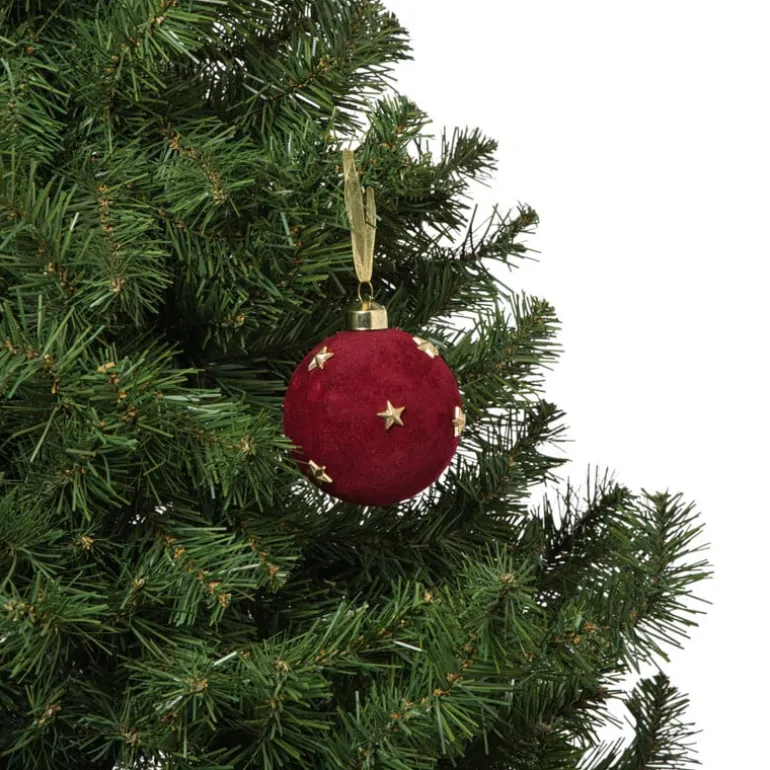 Kerstbal velvet met sterren - rood/goudkleurig