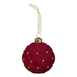 Kerstbal velvet stip - rood