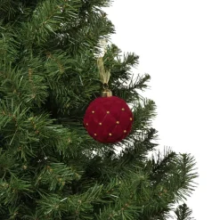 Kerstbal velvet stip - rood