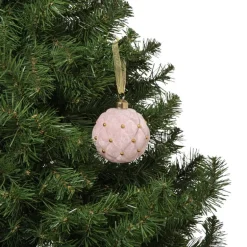 Kerstbal velvet stip - roze