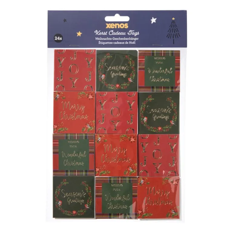 Kerstcadeau tags - rood/groen - set van 24