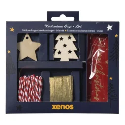 Kerstcadeau tags met lint - multikleur - set van 10