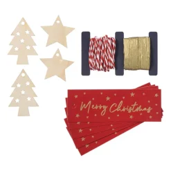 Kerstcadeau tags met lint - multikleur - set van 10
