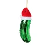 Kersthanger augurk met kerstmuts - groen - 11x3.5x3.2 cm