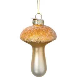 Kersthanger glitter paddenstoel - goudkleurig - ø6x9 cm