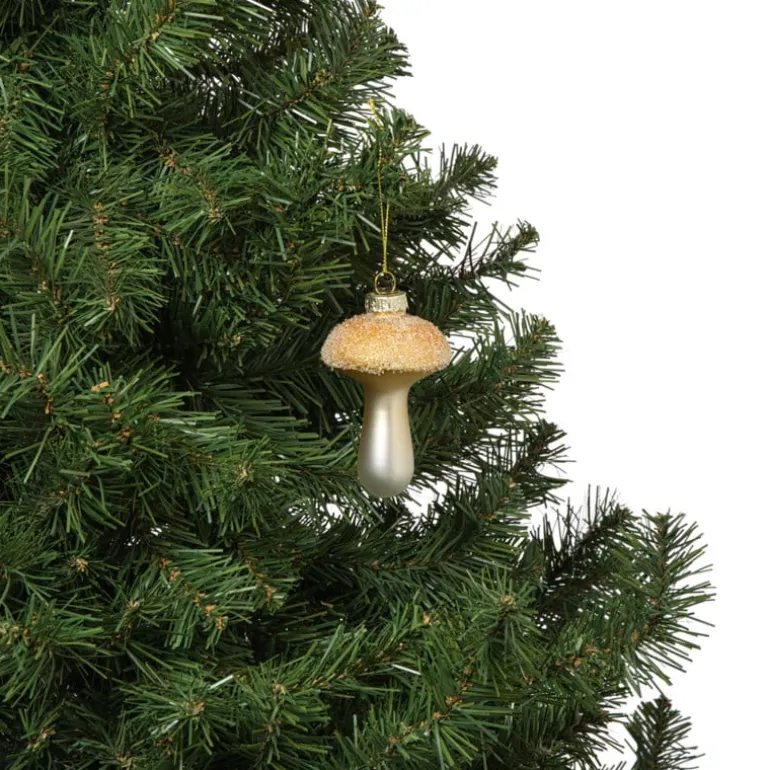 Kersthanger glitter paddenstoel - goudkleurig - ø6x9 cm