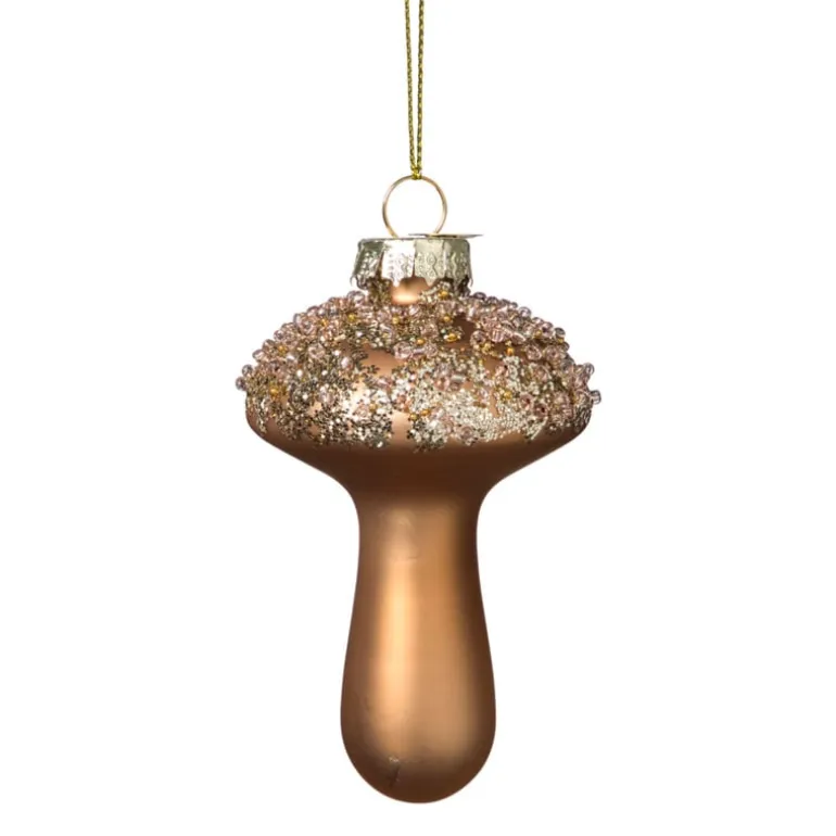 Kersthanger glitter paddenstoel - bruin - ø6x9 cm
