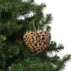 Kersthanger hart luipaard - bruin - 12x12 cm