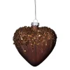 Kersthanger hart met glitters - bruin - 4x10 cm