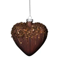 Kersthanger hart met glitters - bruin - 4x10 cm