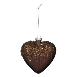 Kersthanger hart met glitters - bruin - 4x10 cm
