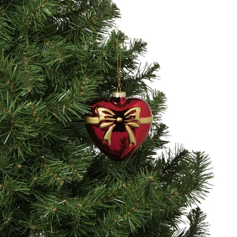 Kersthanger hart met strik - bordeaux rood - 10.5x10x4.5 cm