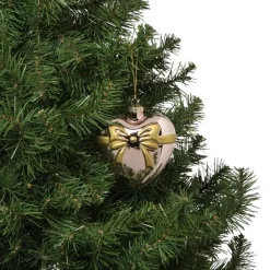 Kersthanger hart met strik - roze - 10.5x10x4.5 cm