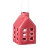 Kersthanger huisje keramiek - rood - 5.5x3.5x3.5 cm