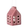 Kersthanger huisje keramiek - donkerpaars - 5.5x3.5x3.5 cm